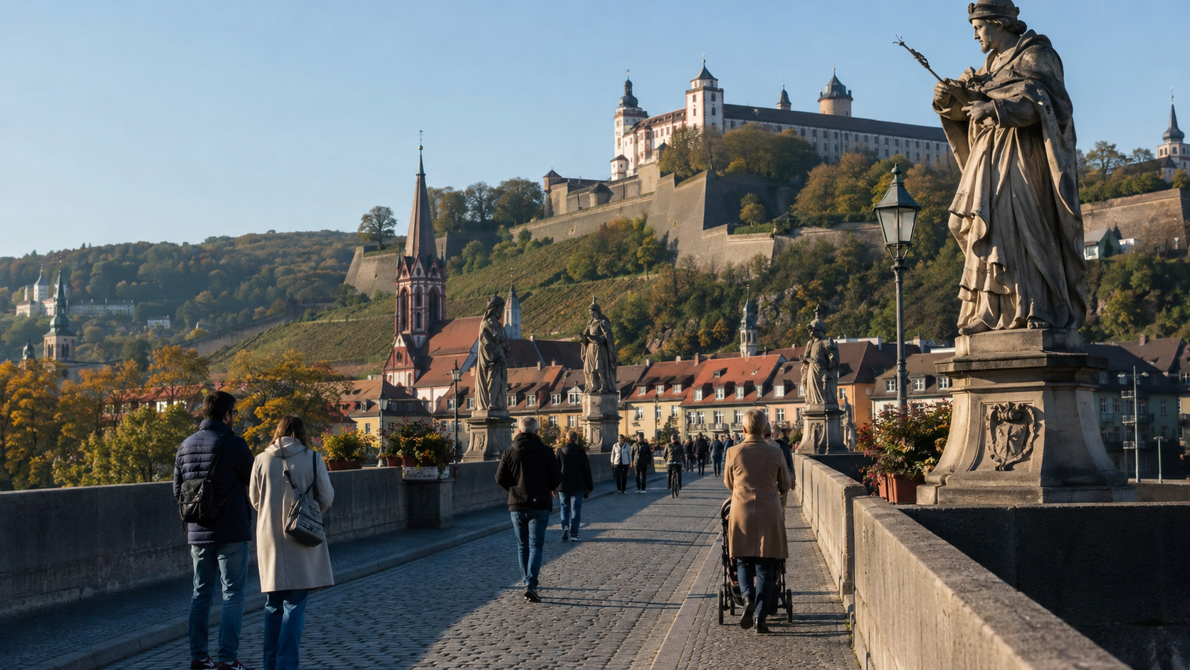 Blick auf Würzburg mit Brücke und Festung